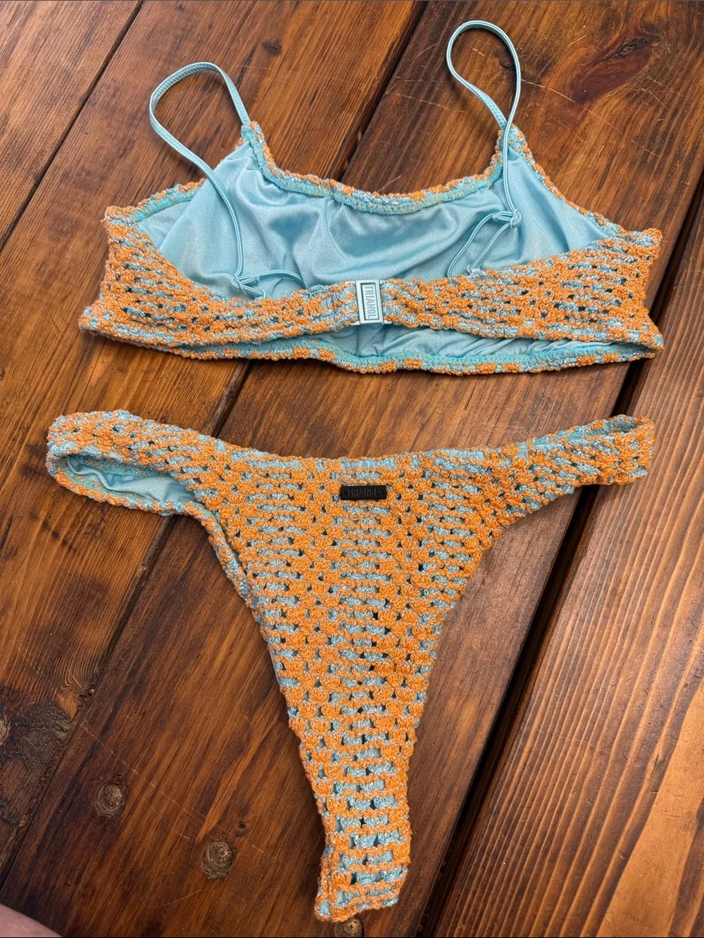 triangl swimwear Crochet Bikini Set. Like new! Top XL and Bottom L.
